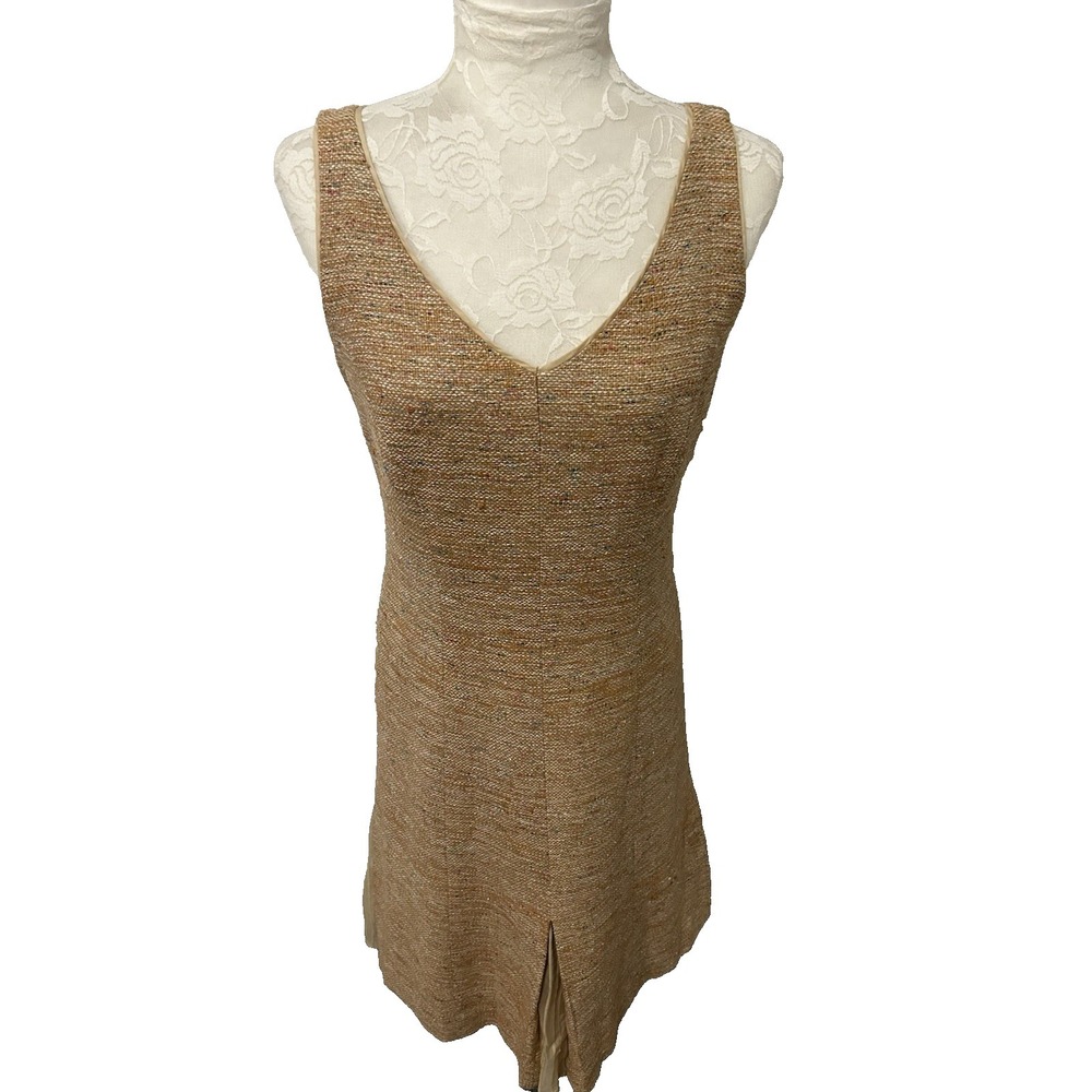 KAY UNGER Peach‎ Tweed Silk Dress~6~ V Nk Gored Sleeveless Preppy Country Club